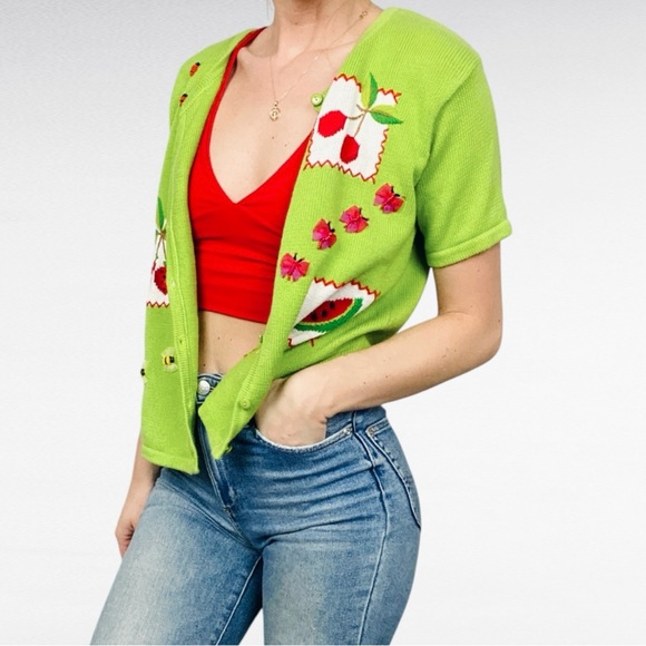 VINTAGE | Classics by Marisa Christina Petite Green Button Front Appliqué Shirt - Picture 11 of 12
